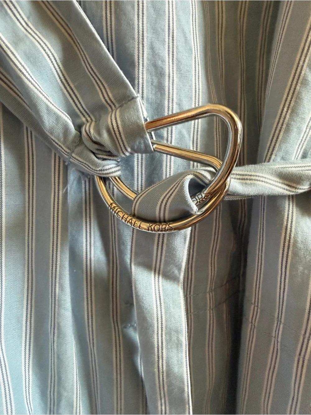 Michael Kors Light Blue Striped Long-Sleeve Shirt Dress